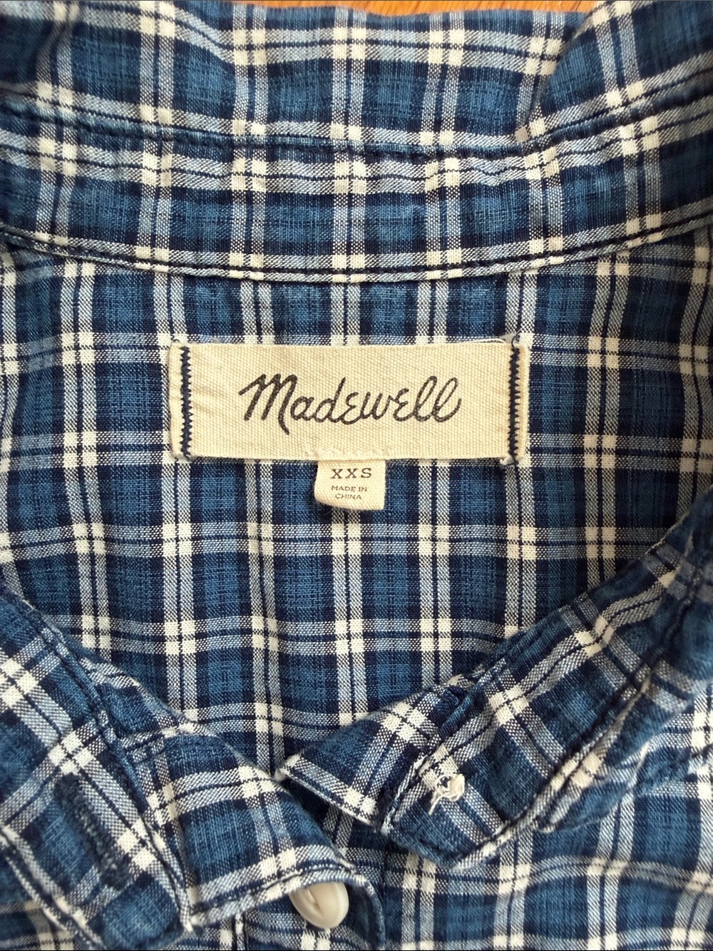 Madewell XXS Plaid Button Front Puff Sleeve Rounded Collar Blouse Top - Picture 5 of 12
